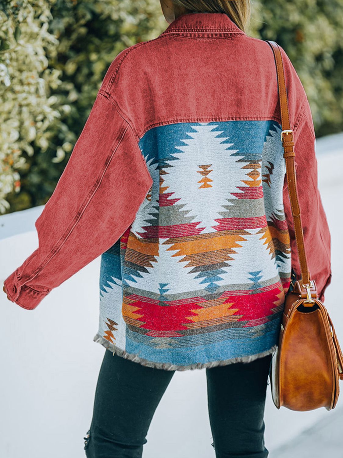 Dropped Shoulder Long Sleeve Printed Denim Jacket - nailedmoms