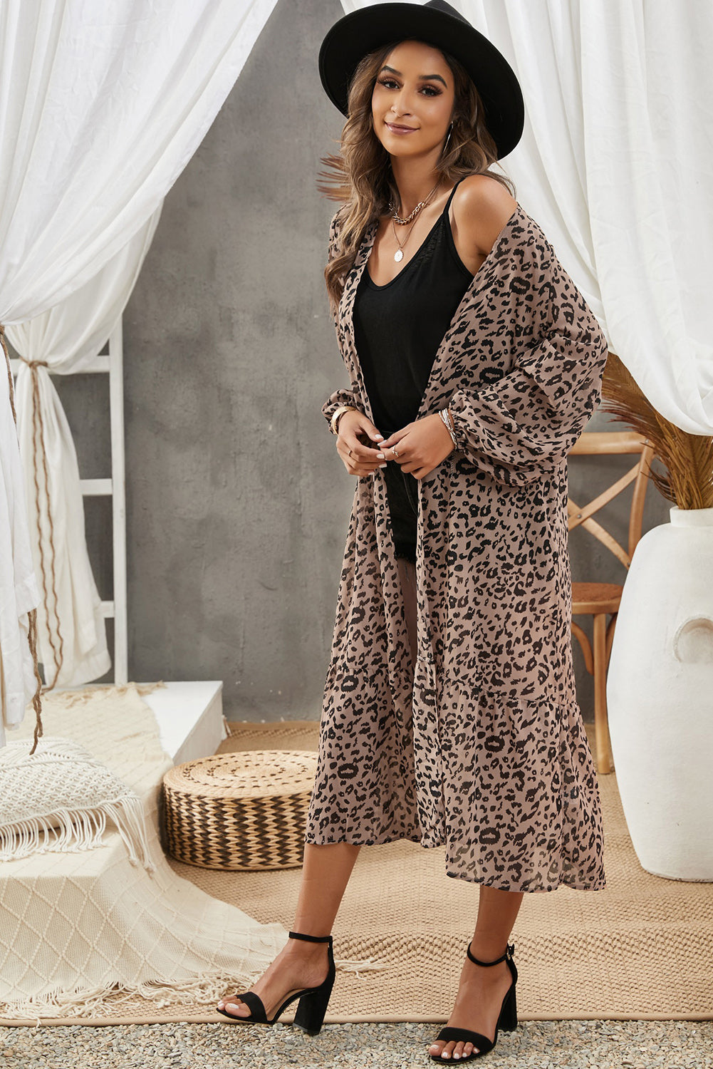 Animal Print Long Sleeve Open Front Cardigan - nailedmoms