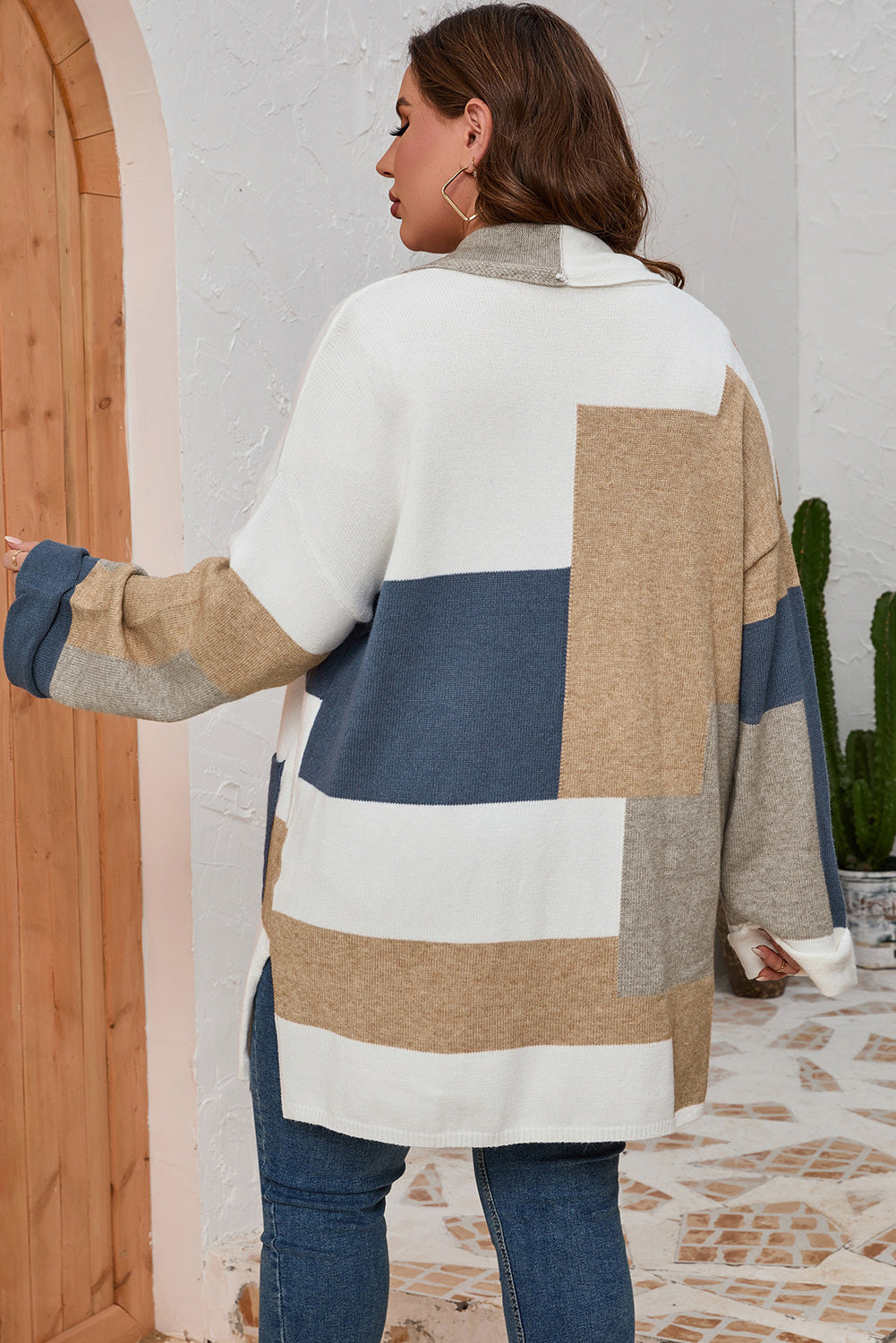 Plus Size Color Block Long Sleeve Cardigan - nailedmoms