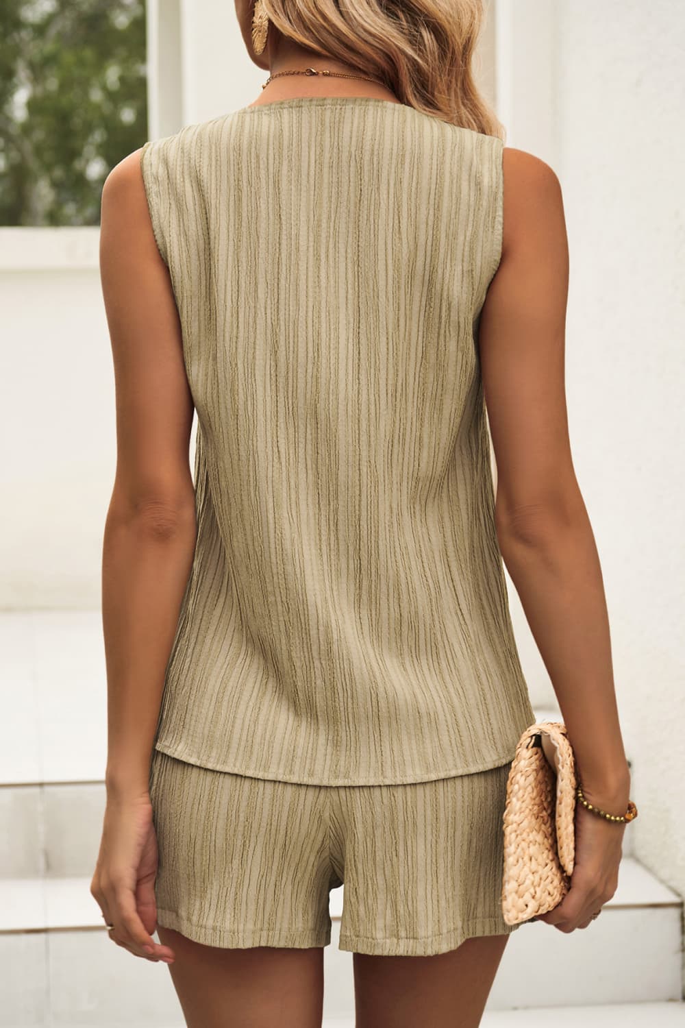 Textured V-Neck Tank and Shorts Set - nailedmoms