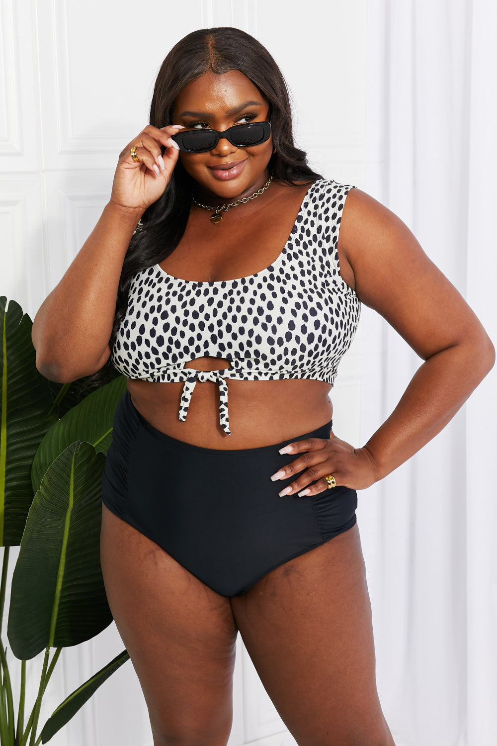 Marina West Swim Sanibel Crop Swim Top and Ruched Bottoms Set in Black - nailedmoms