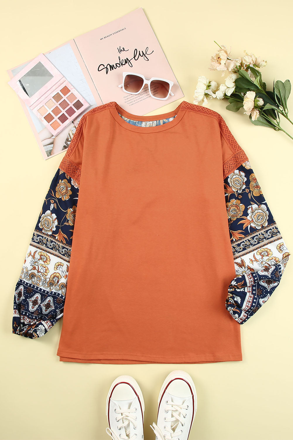 Floral Drop Shoulder Round Neck Top - nailedmoms