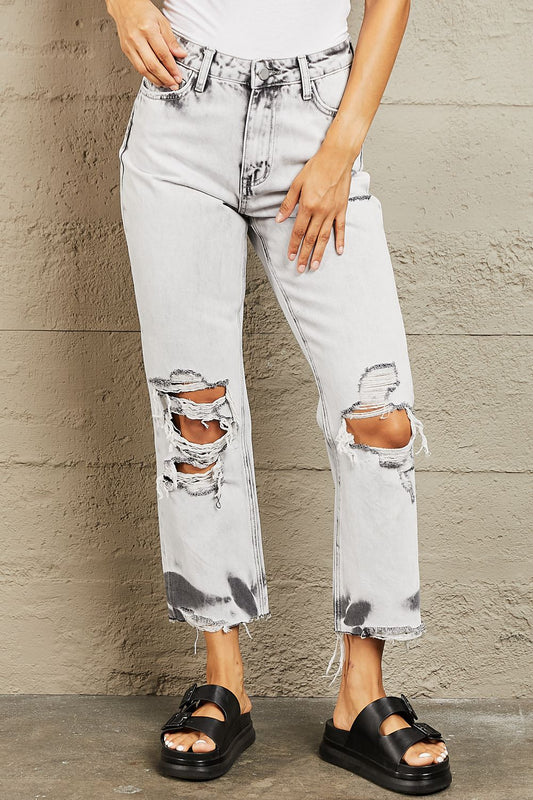 BAYEAS Acid Wash Accent Cropped Mom Jeans - nailedmoms