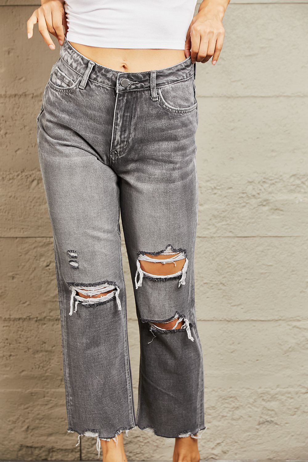 BAYEAS Mid Rise Distressed Cropped Dad Jeans - nailedmoms
