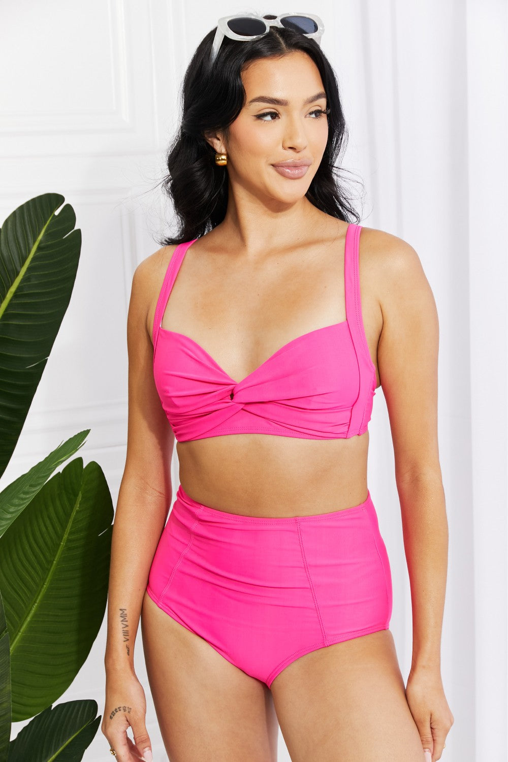 Marina West Swim Take A Dip Twist High-Rise Bikini in Pink - nailedmoms