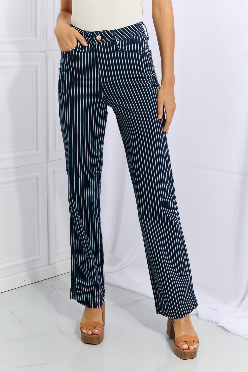 Judy Blue Cassidy Full Size High Waisted Tummy Control Striped Straight Jeans - nailedmoms