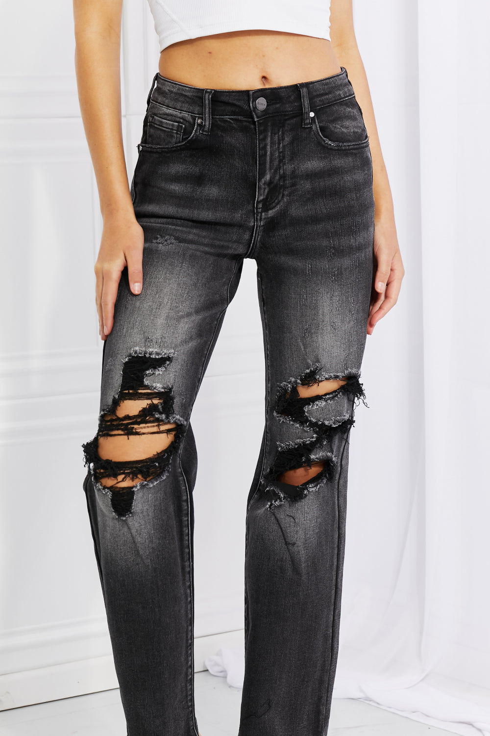 RISEN Full Size Lois Distressed Loose Fit Jeans - nailedmoms