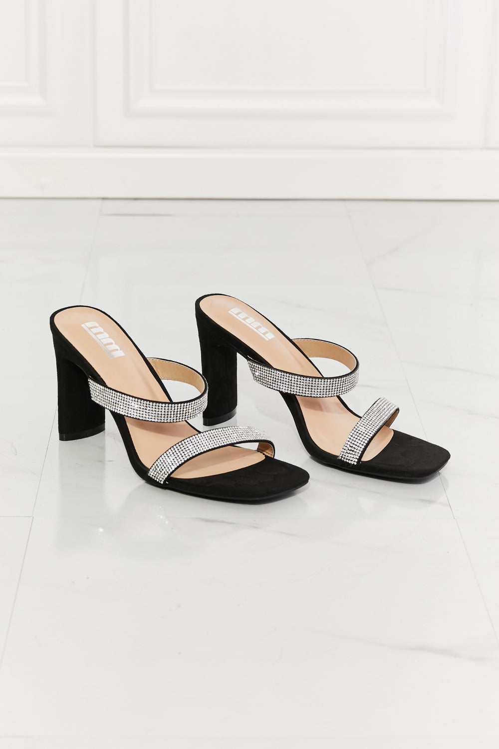 MMShoes Leave A Little Sparkle Rhinestone Block Heel Sandal in Black - nailedmoms