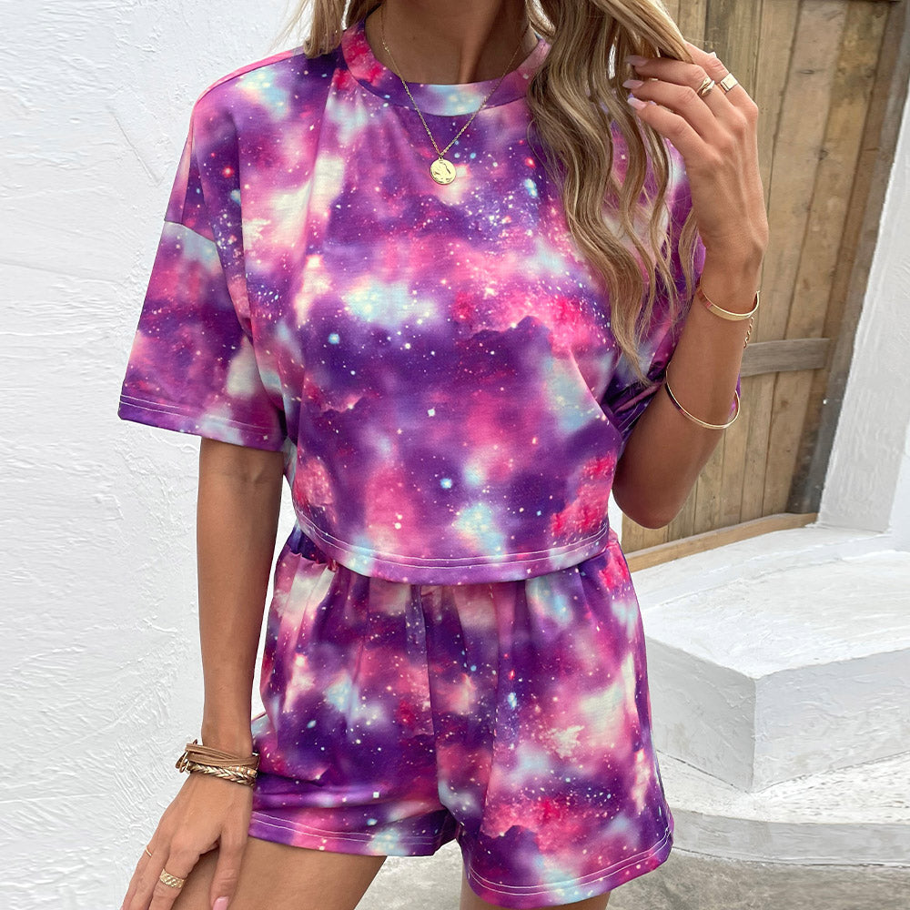 Tie Dye Round Neck Dropped Shoulder Half Sleeve Top and Shorts Set - nailedmoms