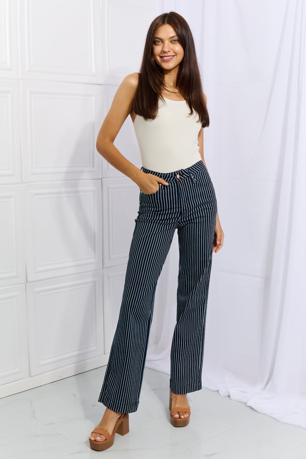 Judy Blue Cassidy Full Size High Waisted Tummy Control Striped Straight Jeans - nailedmoms