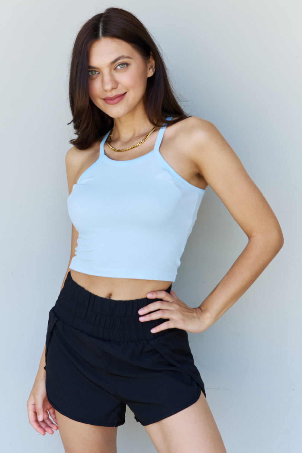 Ninexis Everyday Staple Soft Modal Short Strap Ribbed Tank Top in Blue - nailedmoms