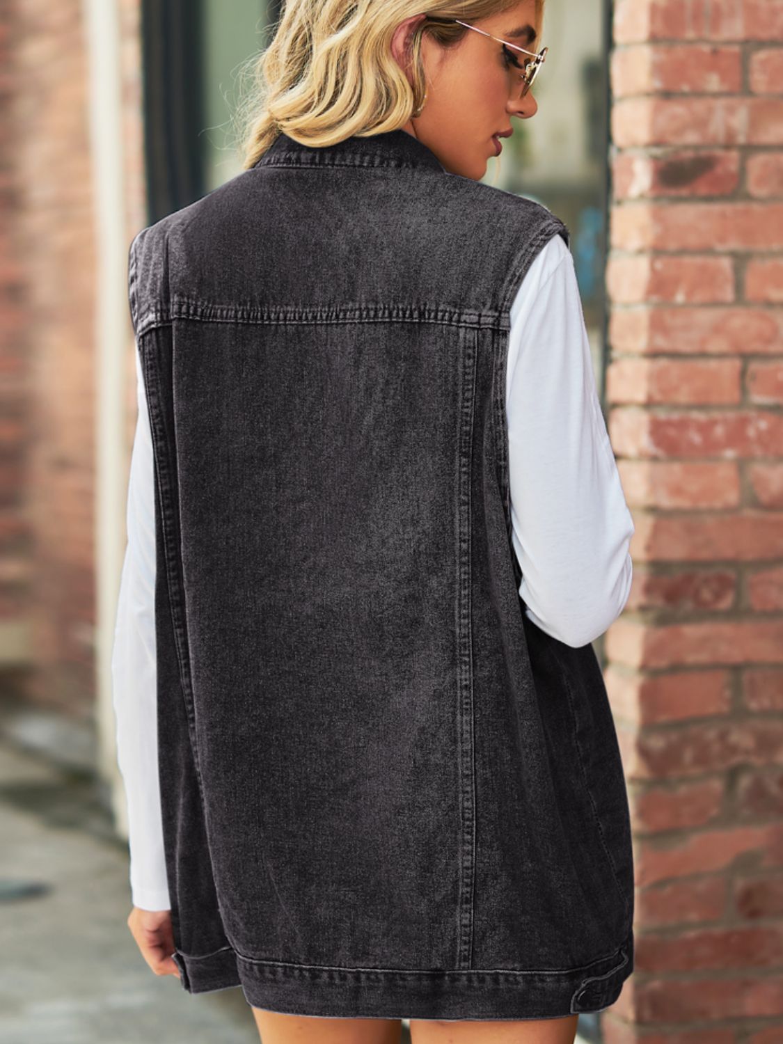 Collared Neck Sleeveless Denim Top with Pockets - nailedmoms
