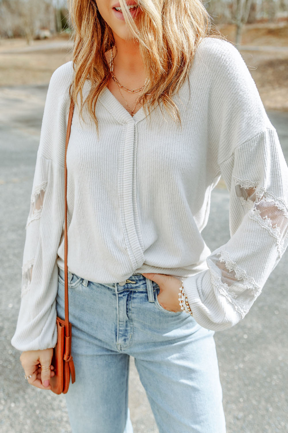 V-Neck Dropped Shoulder Blouse - nailedmoms