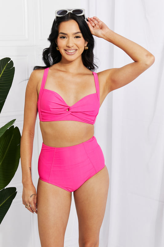 Marina West Swim Take A Dip Twist High-Rise Bikini in Pink - nailedmoms