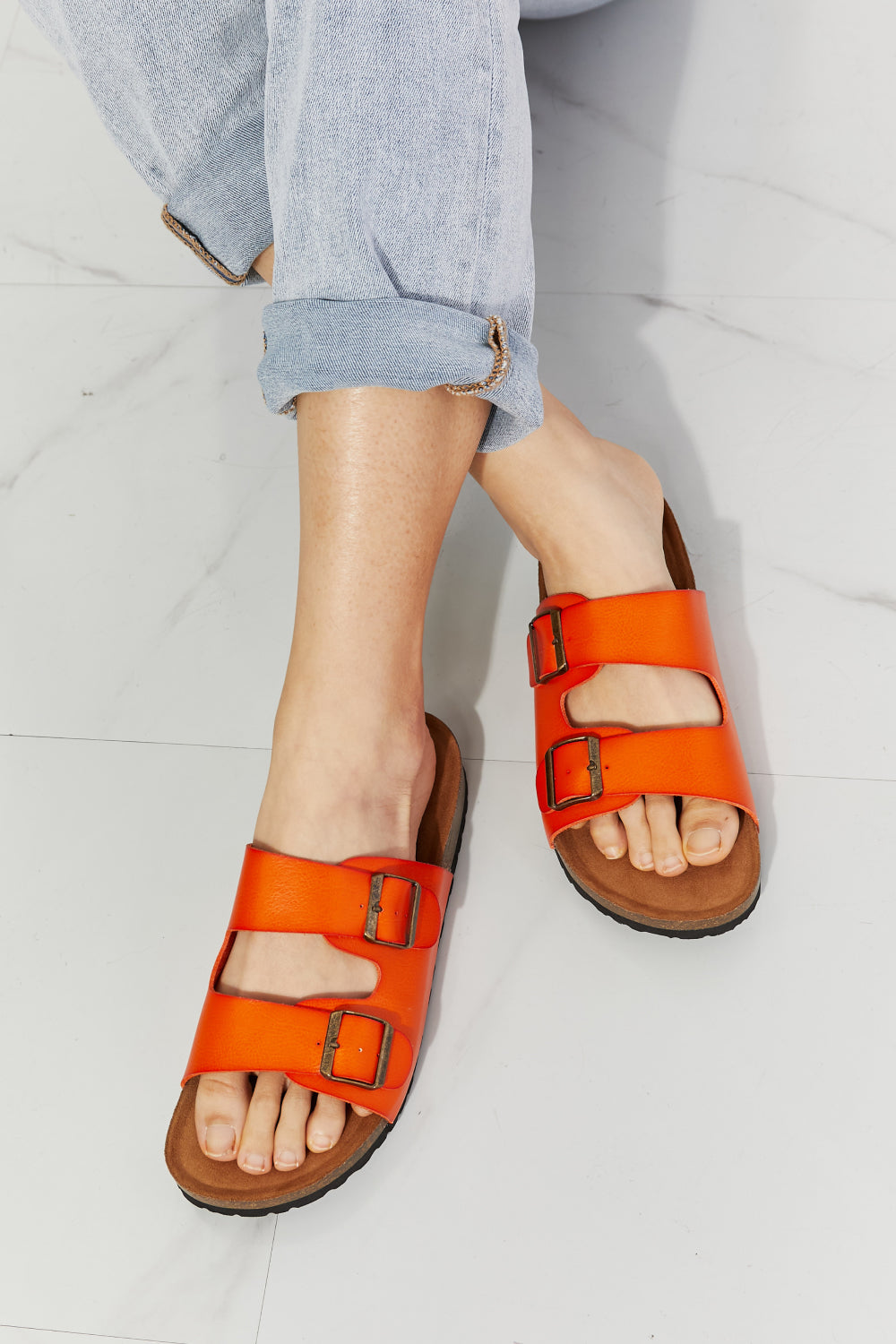 MMShoes Feeling Alive Double Banded Slide Sandals in Orange - nailedmoms
