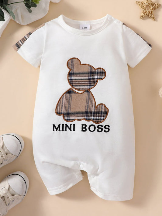 Baby MINI BOSS Bear Graphic Short Sleeve Jumpsuit - nailedmoms