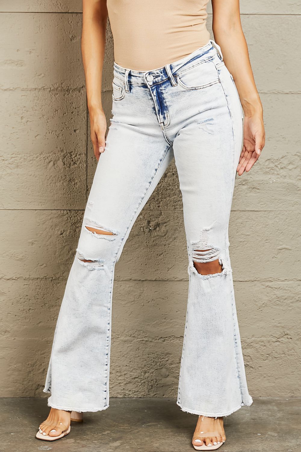 BAYEAS Mid Rise Acid Wash Distressed Jeans - nailedmoms
