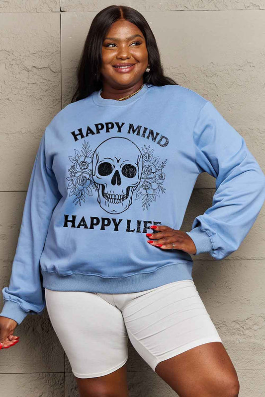 Simply Love Simply Love Full Size HAPPY MIND HAPPY LIFE SKULL Graphic Sweatshirt - nailedmoms
