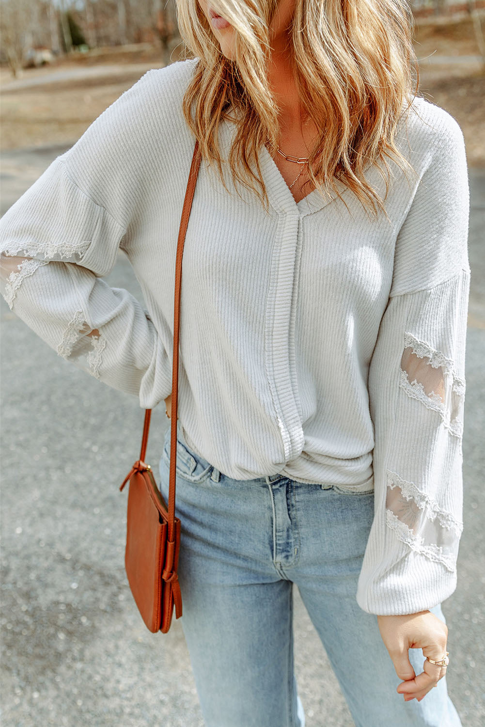 V-Neck Dropped Shoulder Blouse - nailedmoms