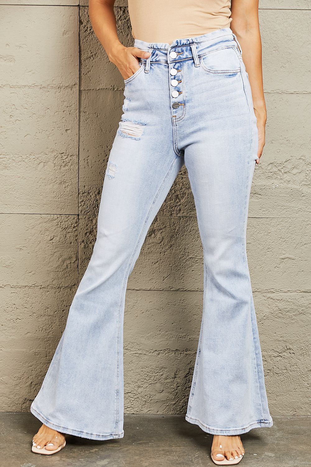 BAYEAS High Waisted Button Fly Flare Jeans - nailedmoms