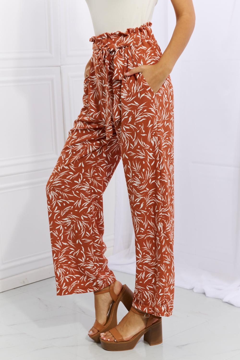 Heimish Right Angle Full Size Geometric Printed Pants in Red Orange - nailedmoms