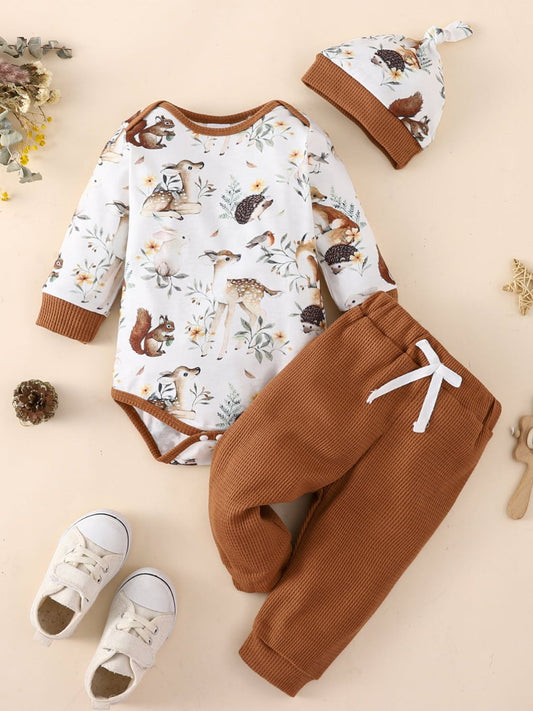 Baby Printed Bodysuit and Waffle-Knit Joggers Set - nailedmoms