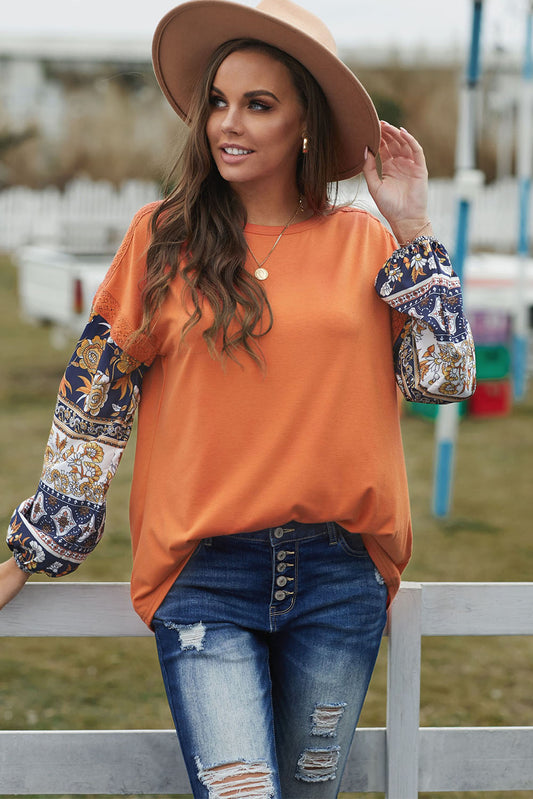 Floral Drop Shoulder Round Neck Top - nailedmoms