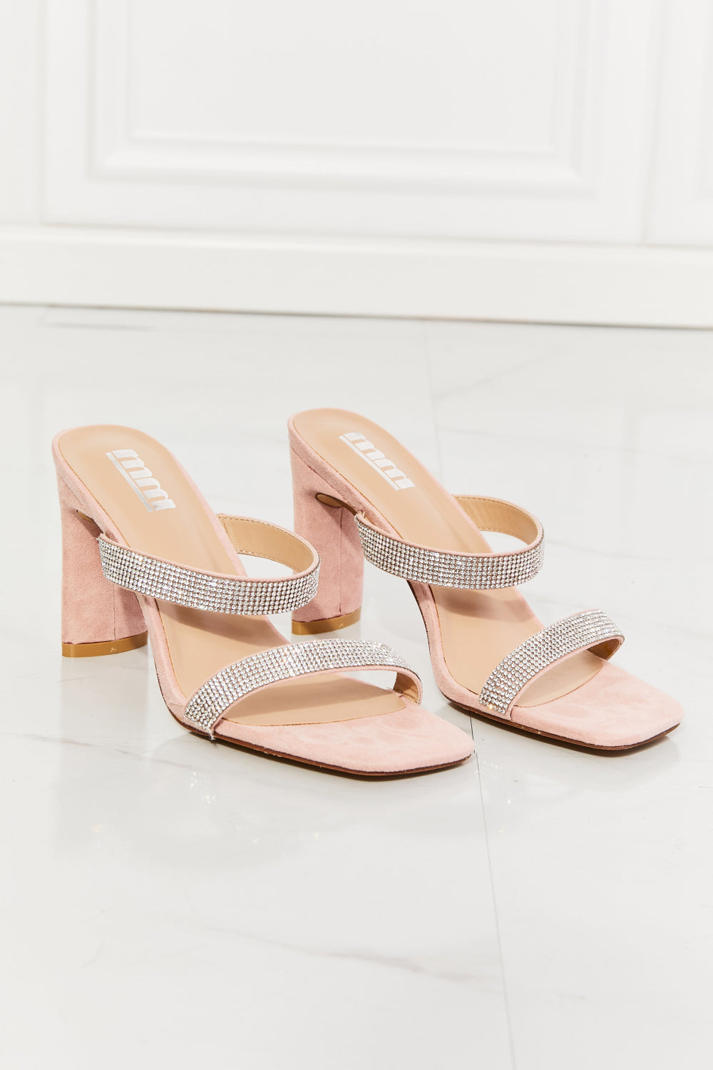 MMShoes Leave A Little Sparkle Rhinestone Block Heel Sandal in Pink - nailedmoms