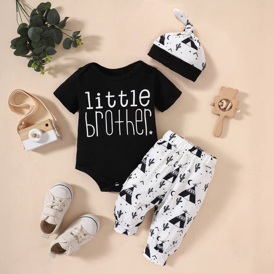 Baby LITTLE BROTHER Graphic Bodysuit and Printed Joggers Set - nailedmoms
