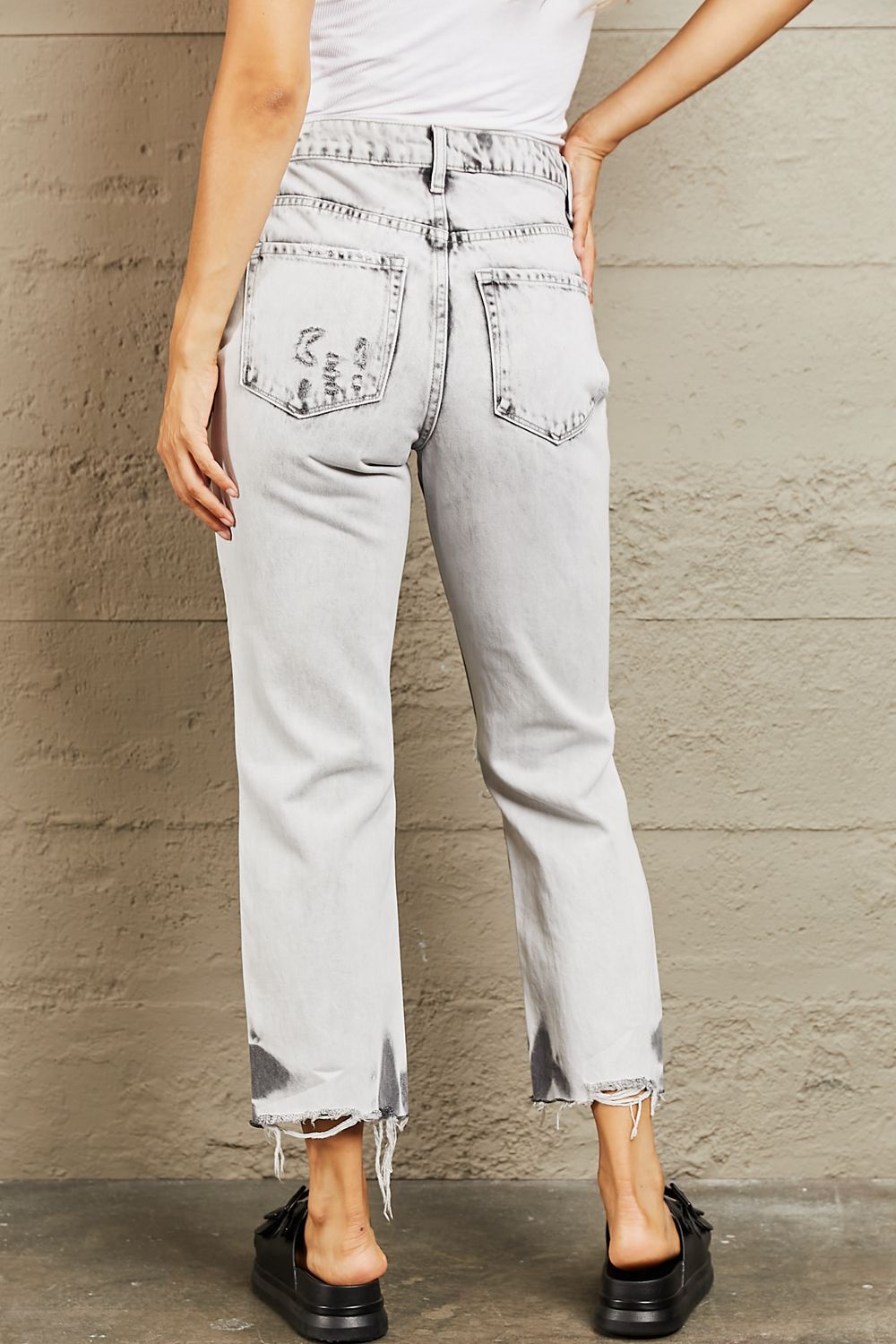 BAYEAS Acid Wash Accent Cropped Mom Jeans - nailedmoms