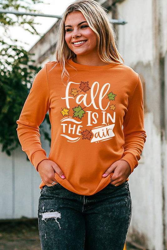 Round Neck Long Sleeve FALL IS IN THE AIR Graphic Sweatshirt - nailedmoms