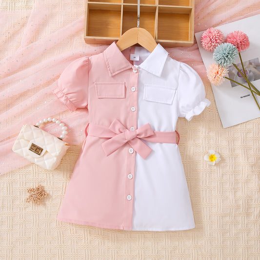 Girls Two-Tone Belted Shirt Dress - nailedmoms