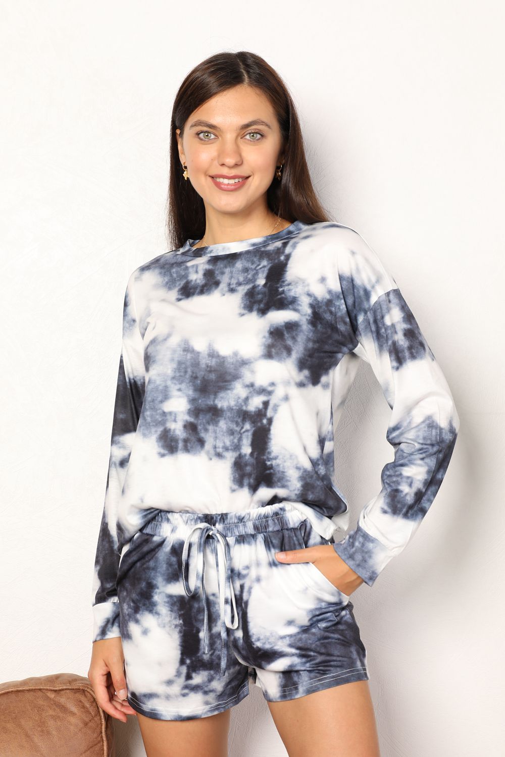 Double Take Tie-Dye Round Neck Top and Shorts Lounge Set - nailedmoms