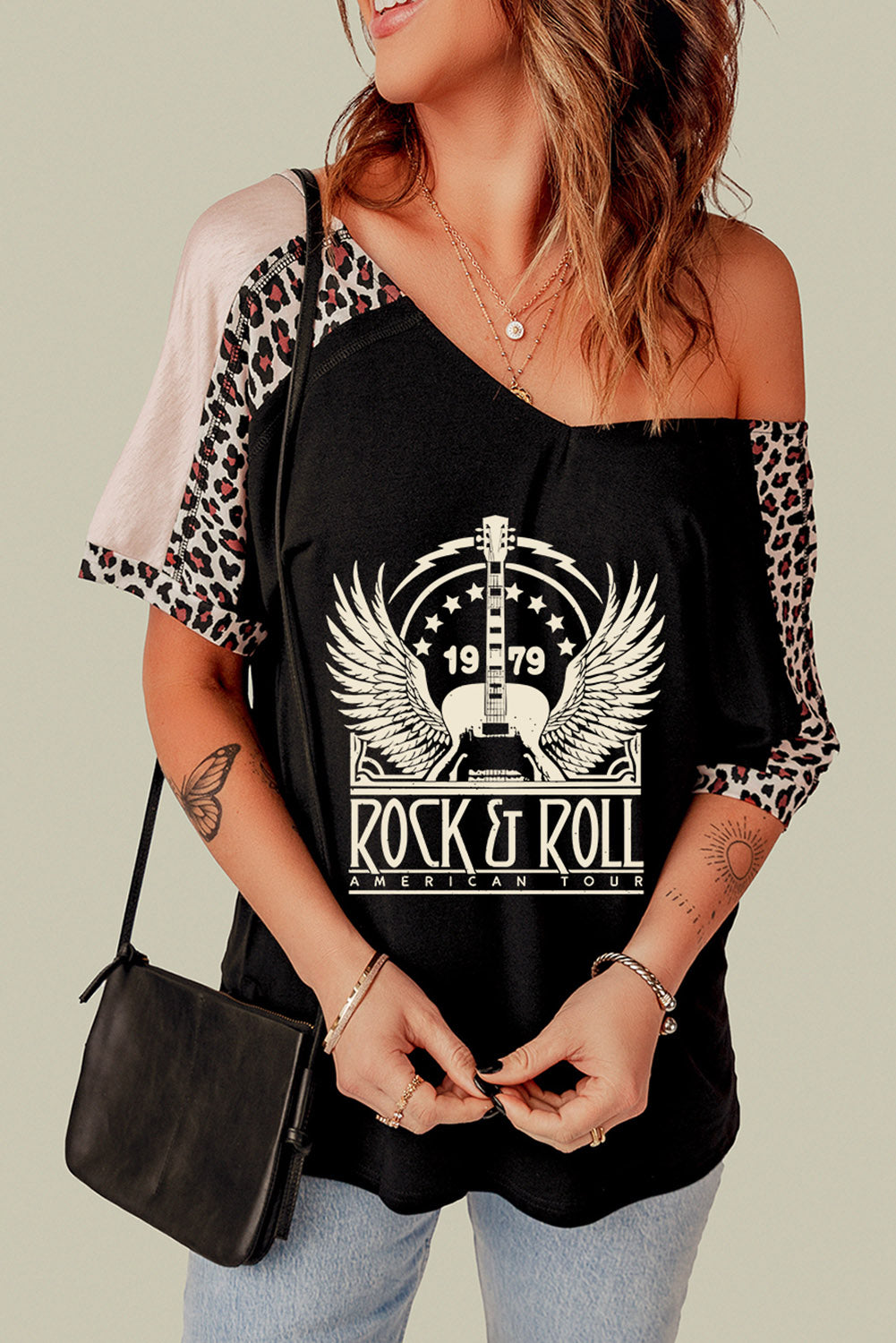 1979 ROCK & ROLL AMERICAN TOUR Graphic V-Neck Tee - nailedmoms