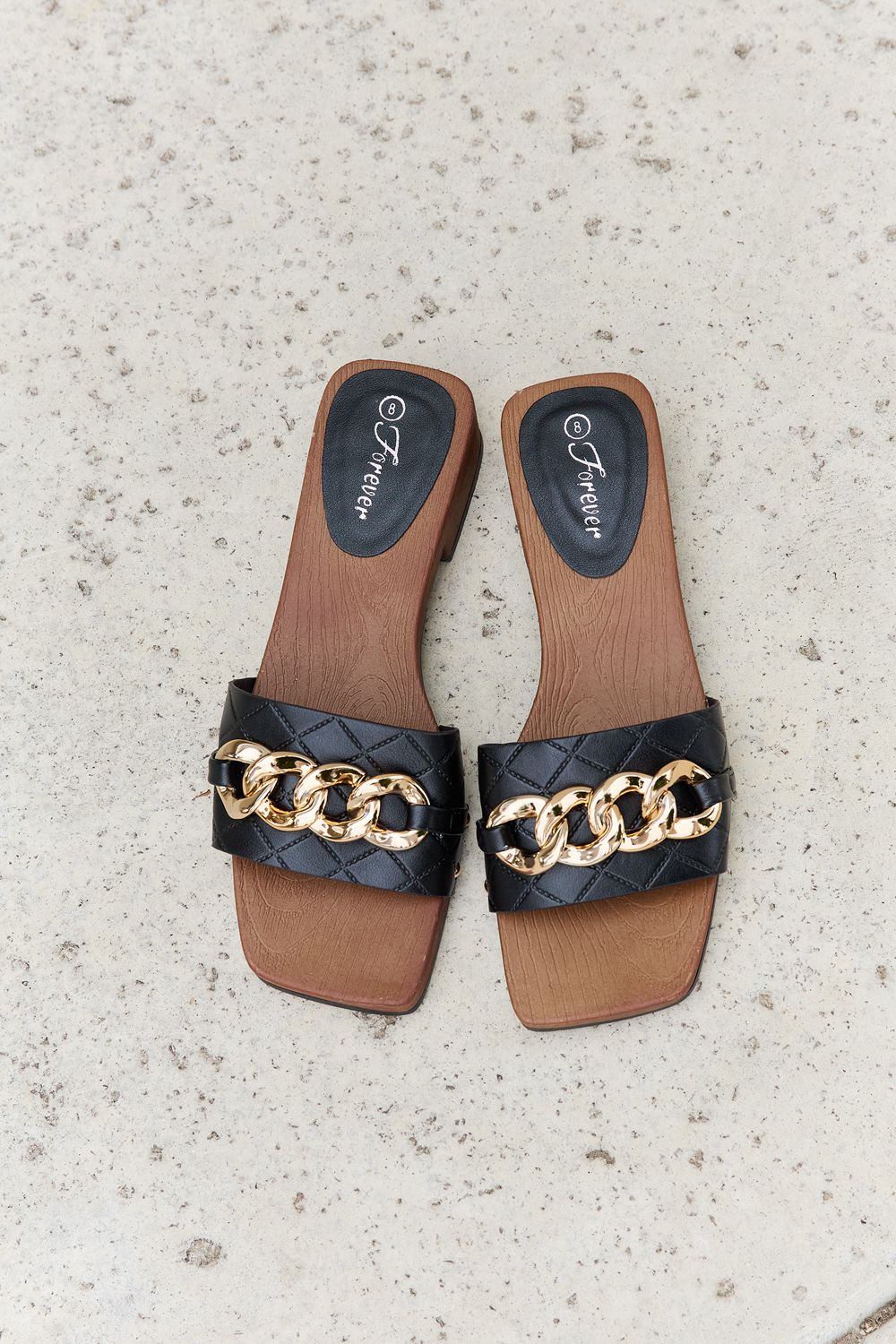 Forever Link Square Toe Chain Detail Clog Sandal in Black - nailedmoms