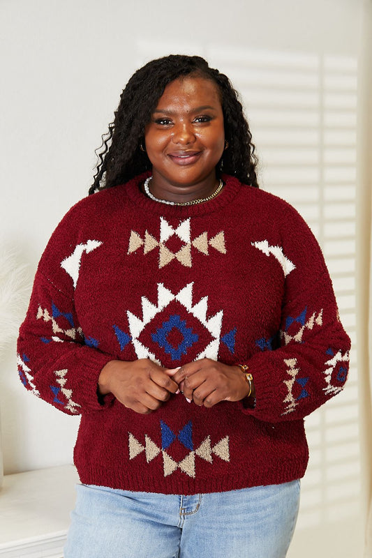 HEYSON Full Size Aztec Soft Fuzzy Sweater - nailedmoms