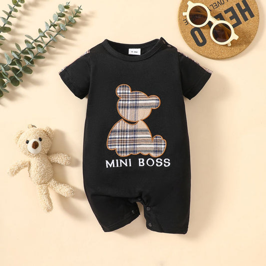 Baby MINI BOSS Bear Graphic Short Sleeve Romper - nailedmoms