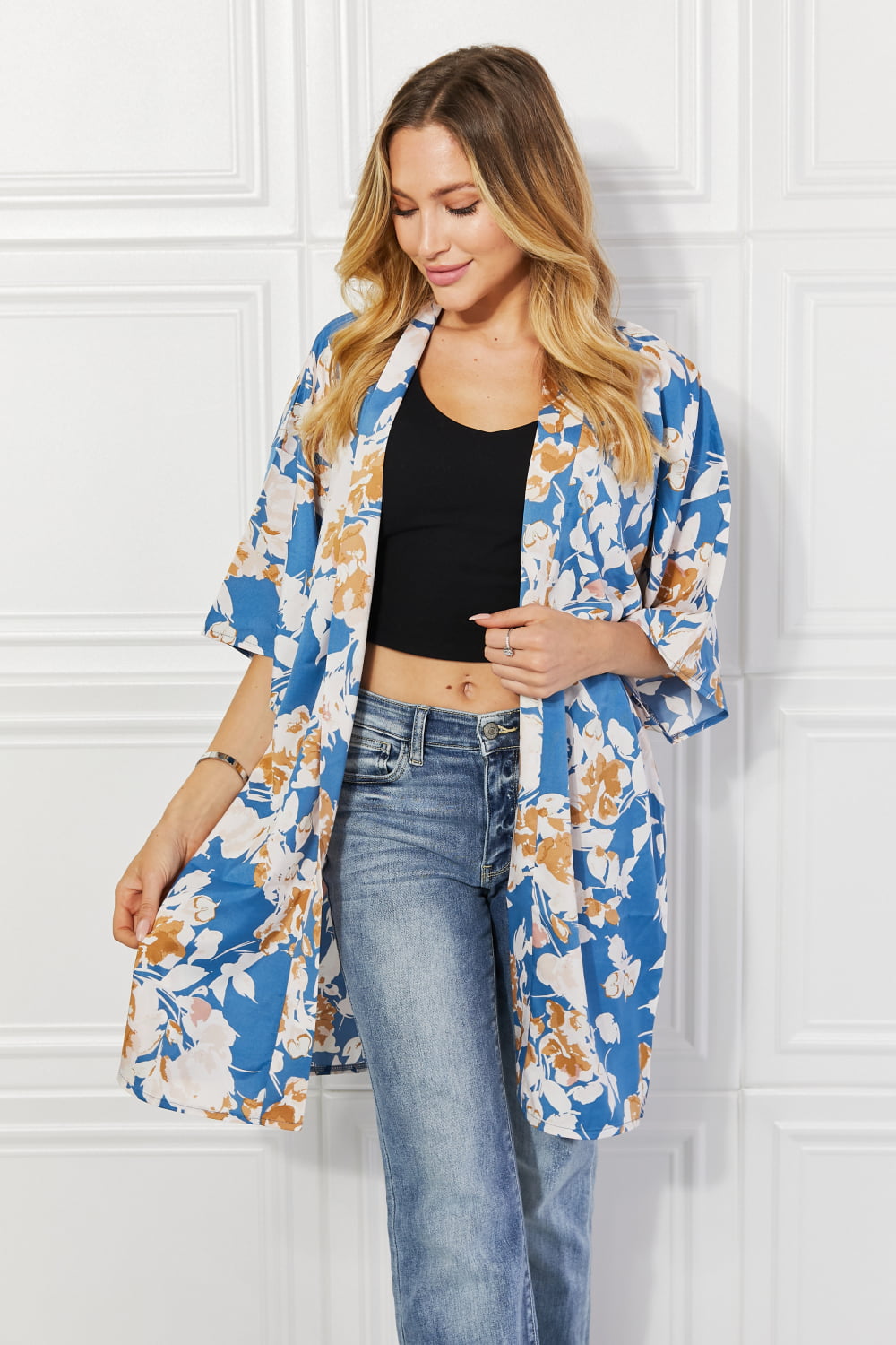 Justin Taylor Time To Grow Floral Kimono in Chambray - nailedmoms