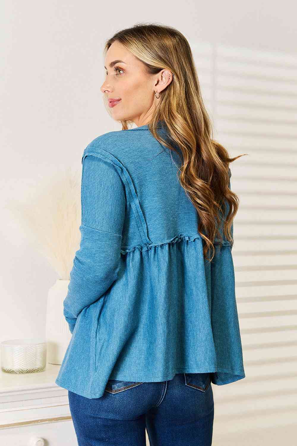 Jade By Jane Full Size Frill Trim Babydoll Blouse - nailedmoms