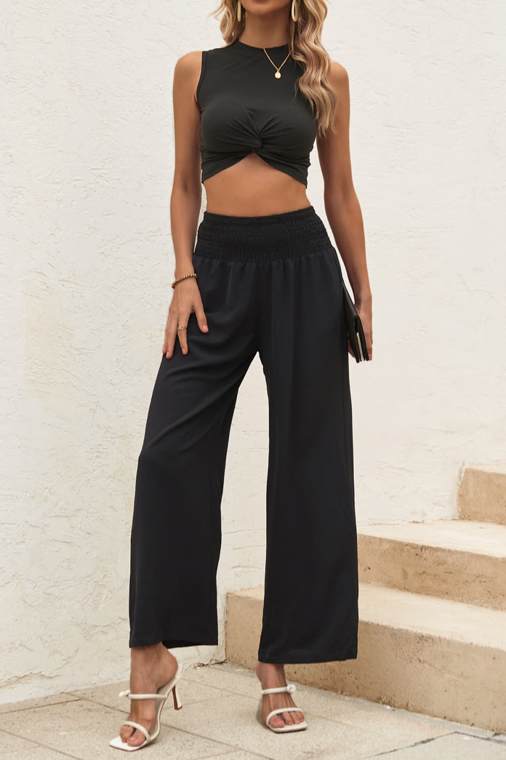 Twist Front Cropped Tank and Pants Set - nailedmoms