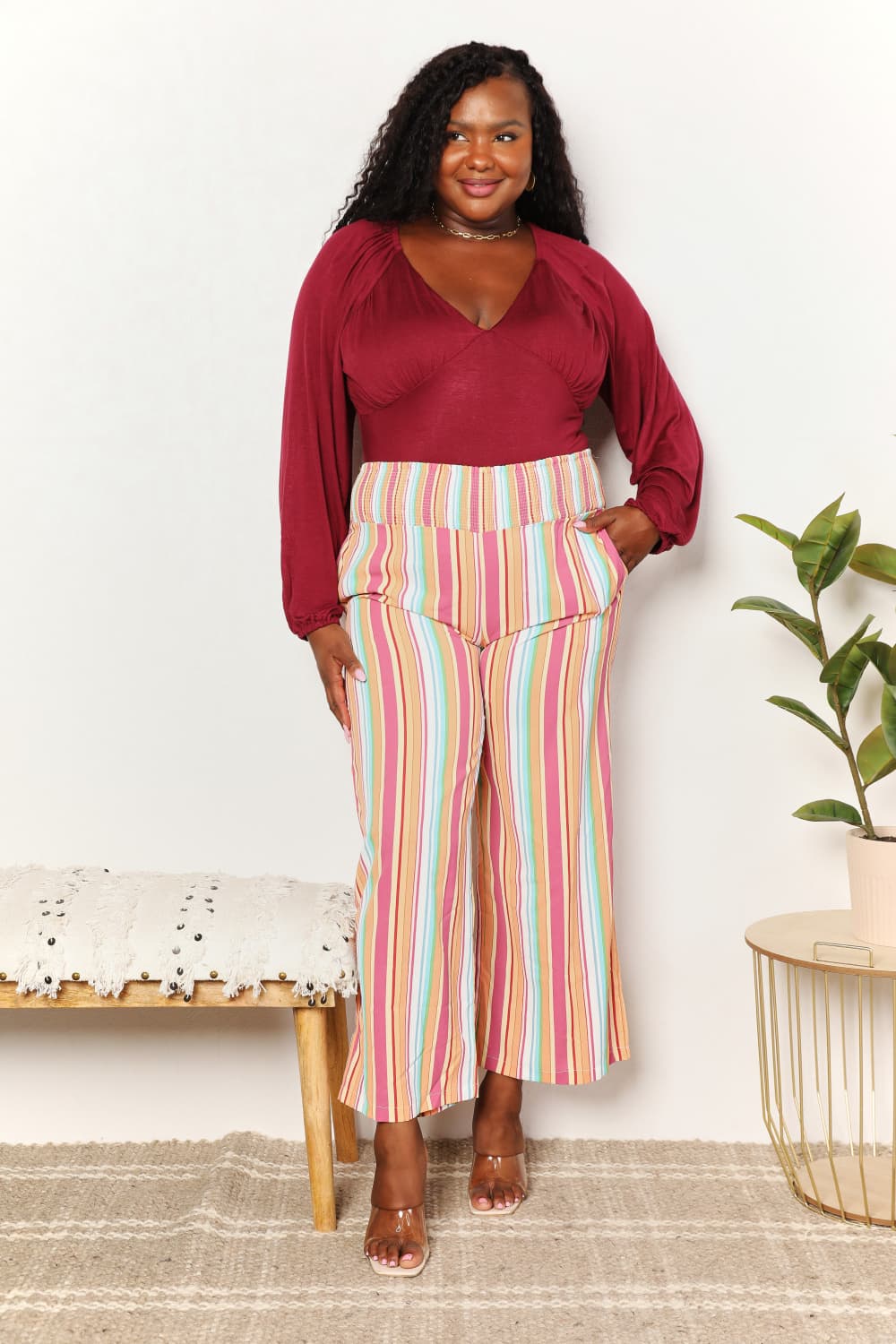 Double Take Striped Smocked Waist Pants with Pockets - nailedmoms