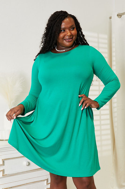 Zenana Full Size Long Sleeve Flare Dress with Pockets - nailedmoms