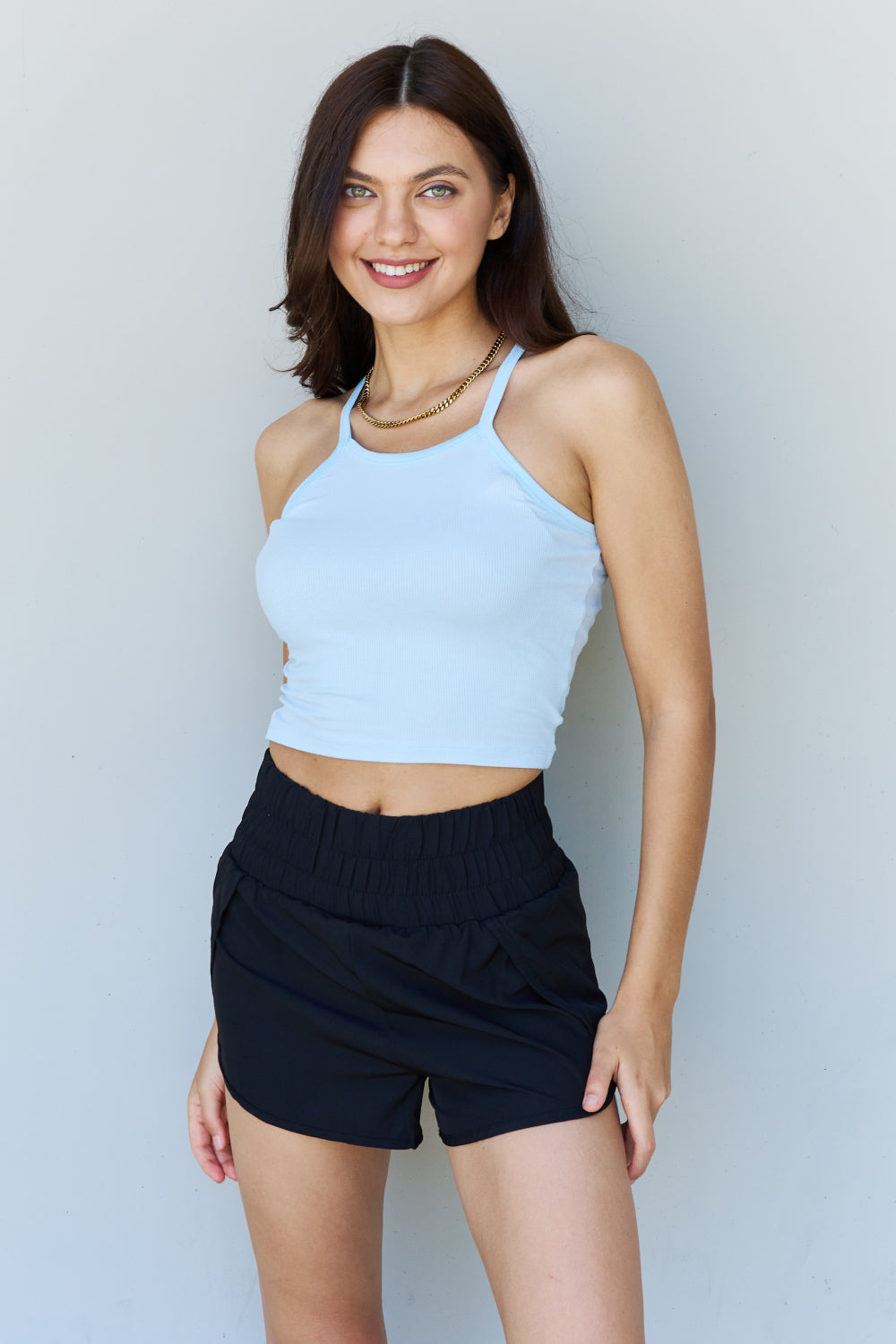 Ninexis Everyday Staple Soft Modal Short Strap Ribbed Tank Top in Blue - nailedmoms