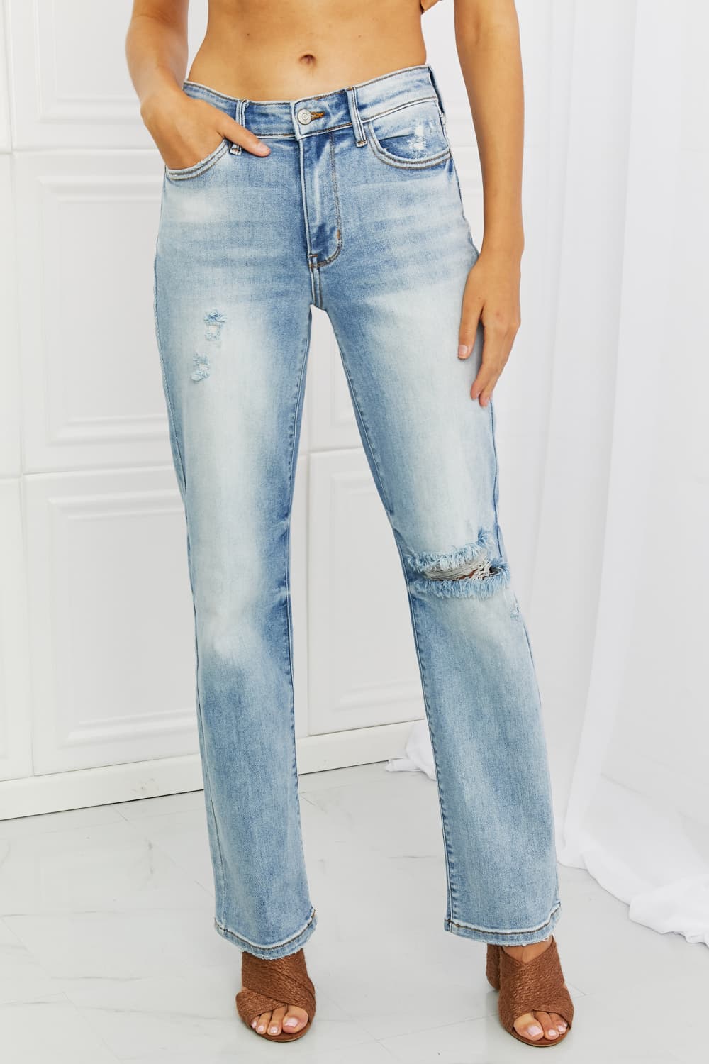 Judy Blue Natalie Full Size Distressed Straight Leg Jeans - nailedmoms