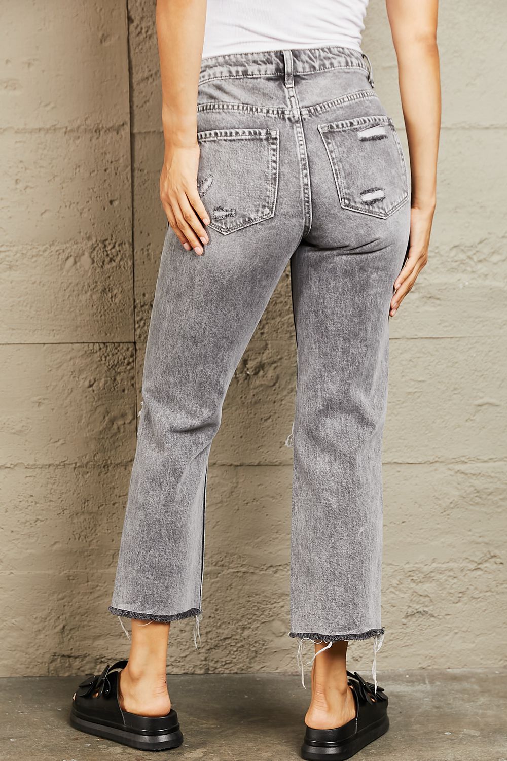 BAYEAS Acid Wash Distressed Cropped Straight Jeans - nailedmoms