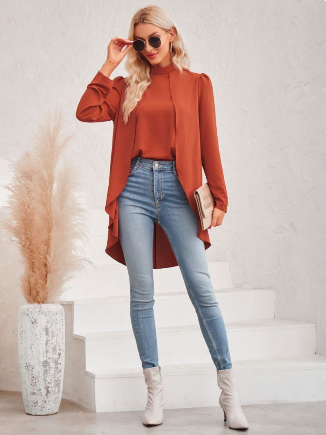 Long Puff Sleeve High-Low Blouse - nailedmoms