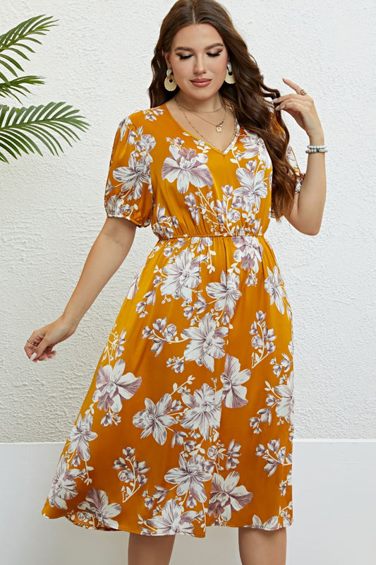 Floral V-Neck Puff Sleeve Dress - nailedmoms