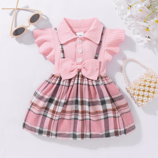 Baby Girl Plaid Collared Bow Detail Dress - nailedmoms