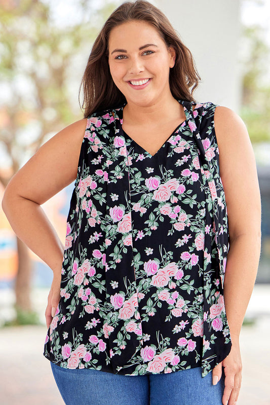 Plus Size Floral Tie Neck Tank - nailedmoms