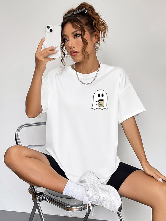 Round Neck Short Sleeve Ghost Graphic T-Shirt - nailedmoms